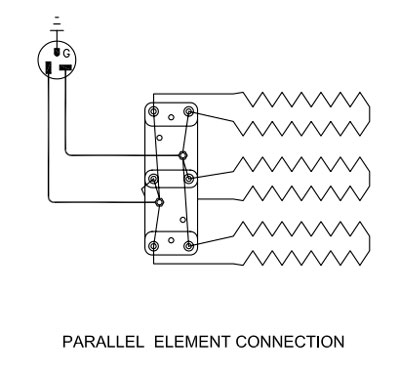 Parallel element connection for a kiln with three elements